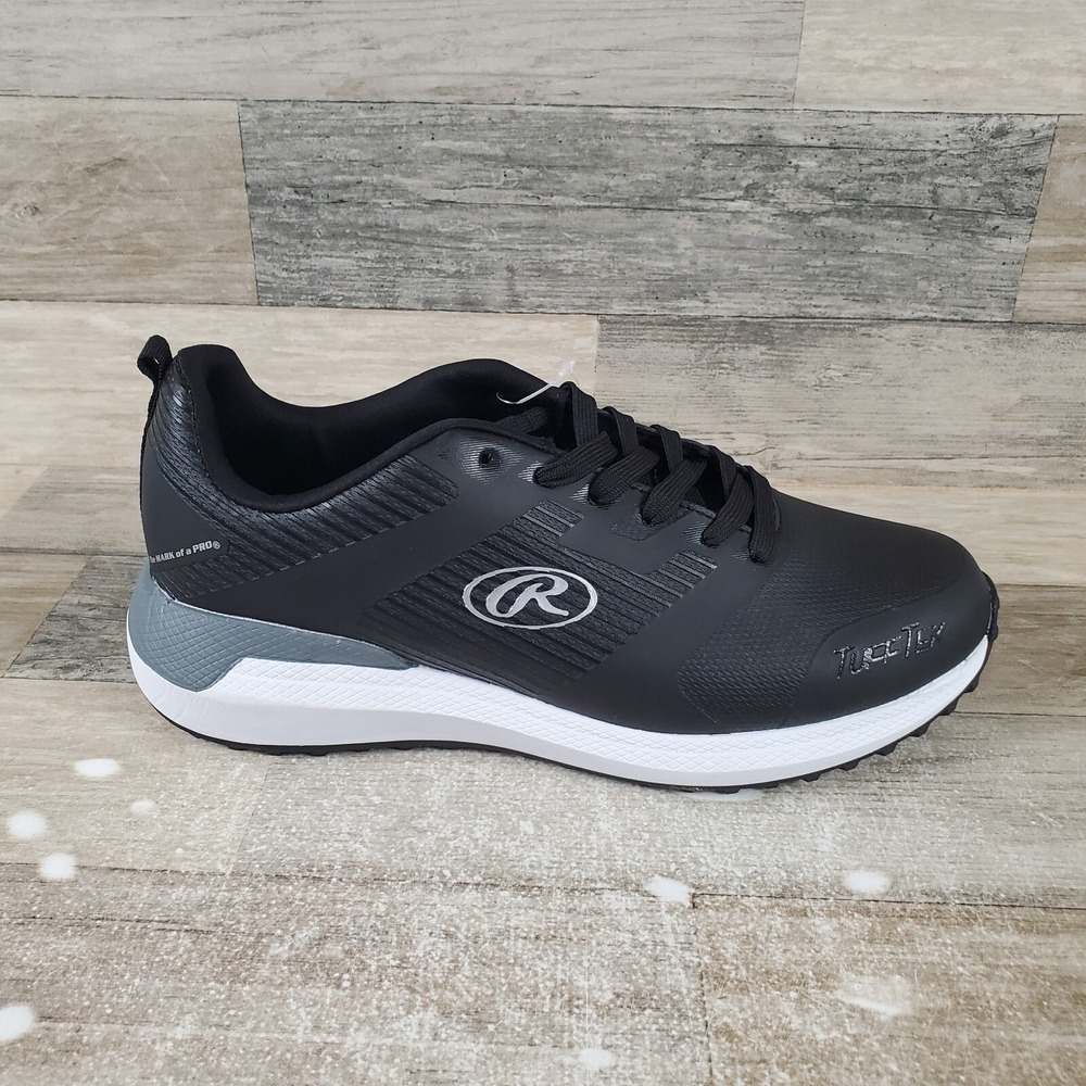 Rawlings League Turf Mens Shoes 8 D Black White Leather Lace-Up Baseball Cleats